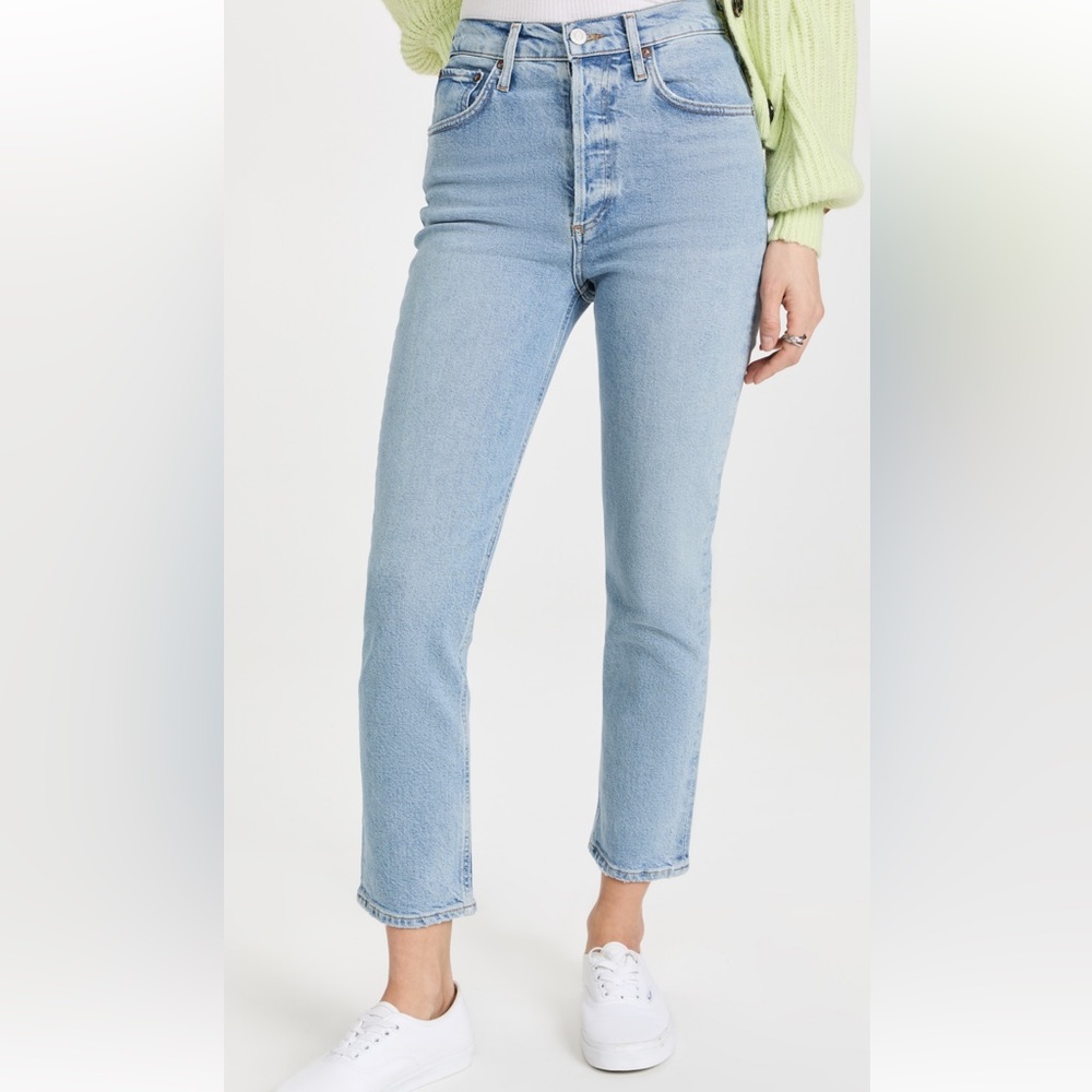 Agolde Riley High Rise Straight Crop Jeans, Size 23, Color: Shiver